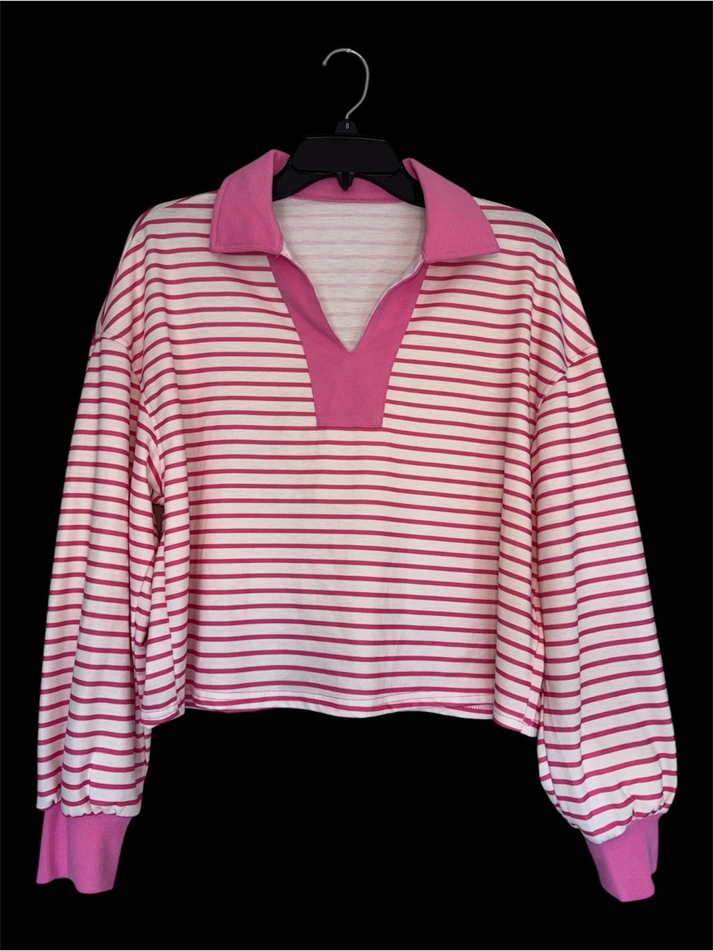 Striped Pink Collared Women's Sweater Fisoew Brand